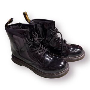 DR MARTENS - Junior 1460 Patent Leather Lace Up Inner Ankle Zipper‎ Boots Size 1